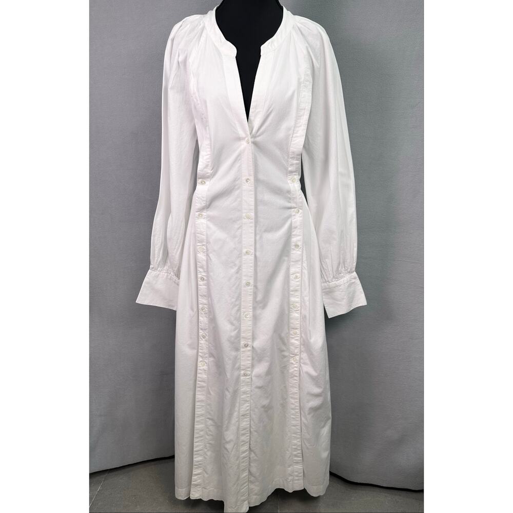 Free People Charlie White Cotton V Neck Maxi Dress Tie Waist Pockets Size Medium - Picture 2 of 11